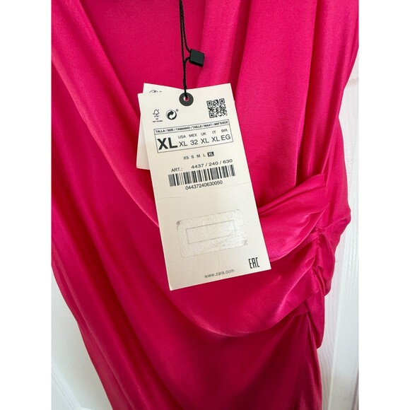 ZARA Draped Sexy Strappy Barbie Pink Midi Satin Slip Dress NWT Blogger Fav XL - Picture 15 of 16